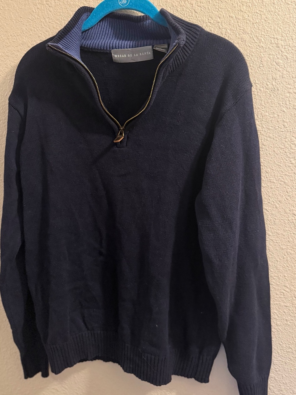 Oscar De La Renta Men's Half-Zip Navy Sweater size medium